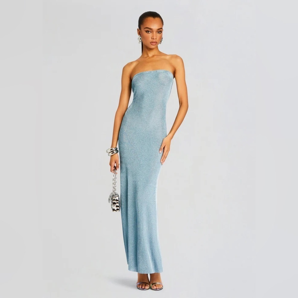 NWT SER.O.YA Narissa Metallic Knit maxi Dress in Sky Blue - medium